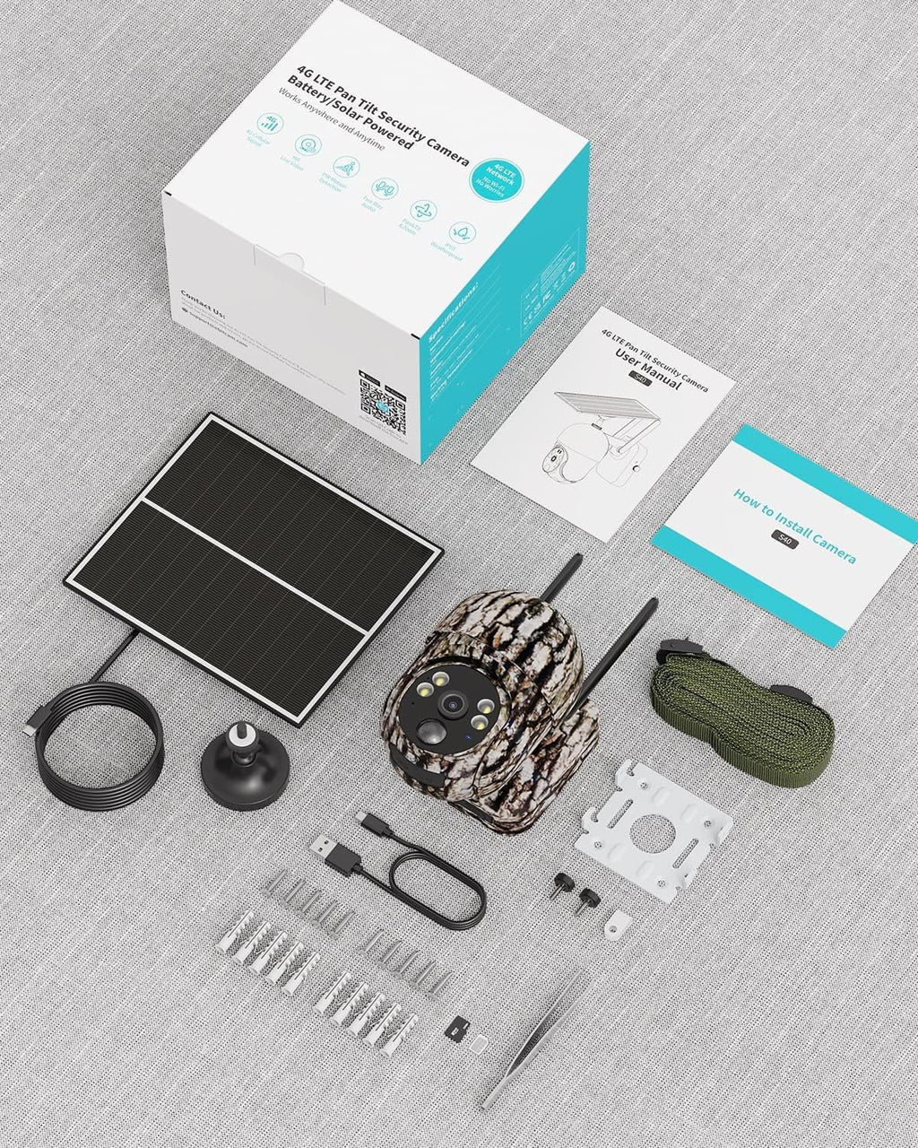 4G  Cellular Trail Cameras Include & Card (Verizon/&/-Mobile) &Solar Panel, Game Cam Works No WiFi with 2K Live Feed via phone/360° Full View/Motion Activated/Night Vision/Playback