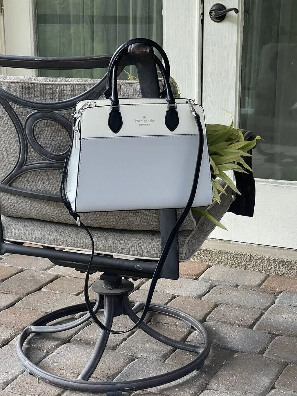 Kate Spade Madison Medium Platinum Grey Colorblock Leather Satchel Bag Purse