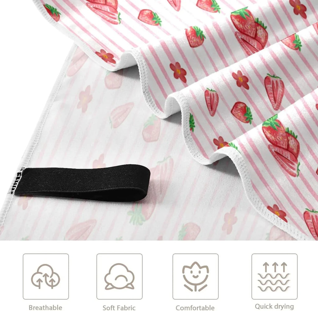 Bestwell Red Strawberry Pink  Beach Towel Oversized Towel Blanket, Thin Lightweight Microfiber Sand Free Quick Dry Towel, 30”” Multipurpose Pool Bath Yoga Swim Shower Towel