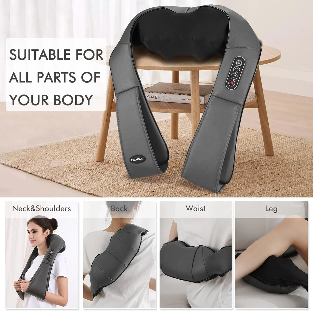 Neck and Shoulder Massager, Deep Kneading Massager with Heat for Full-body, Gray