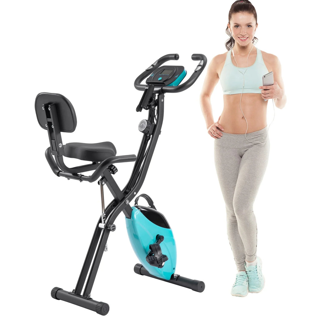 Folding Fitness -Bike with 10-Level Adjustable Resistance, Arm Bands Black
