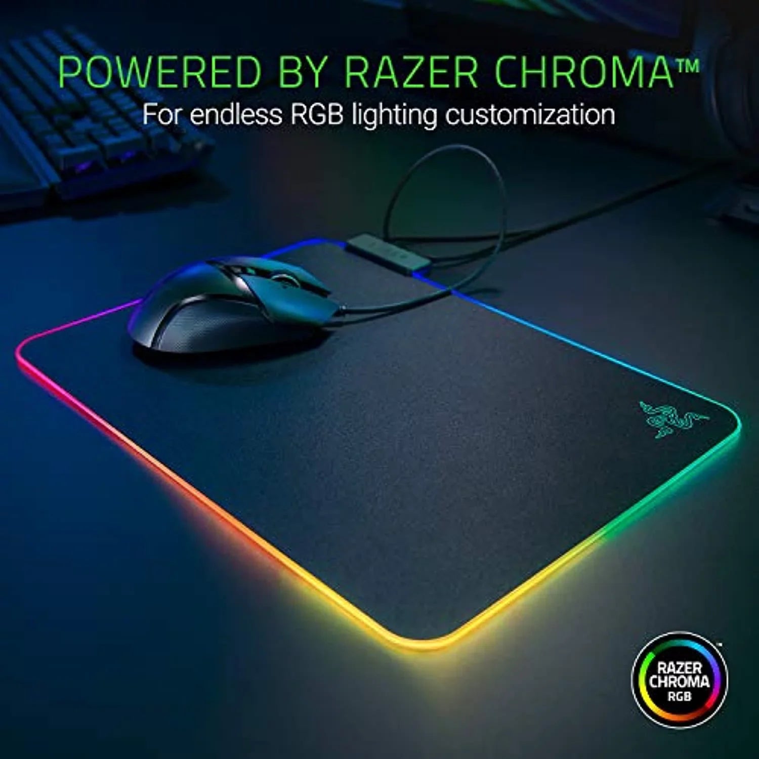 Razer Firefly Hard   Gaming Mouse Pad: Customizable Chroma Lighting, Built-in Cable Management, Balanced Control & Speed, Non-Slip Rubber Base
