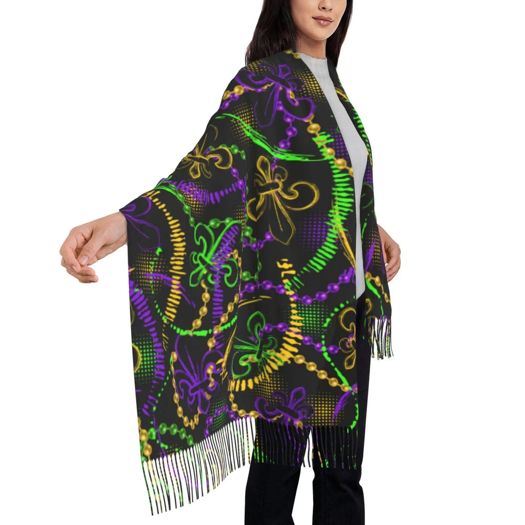 Bingfone Soft Cashmere Feel Scarf For Women Elegant Art Print Winter Warm Scarves Large Shawl Wrap Gifts- Neon Mardi Gras