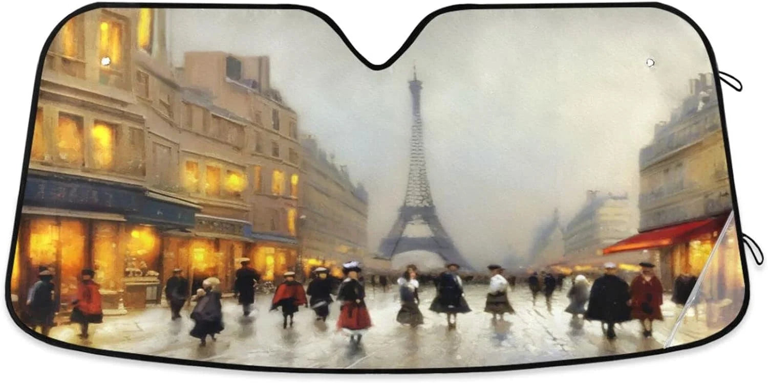 Wellsay Old Paris Landscape Car Windshield Sun Shade,oldable Visor Protector Keep Cool Sunshade Blocks  Rays and Accessories to Protect for Cars,SUVs,Trucks-55×27.6in