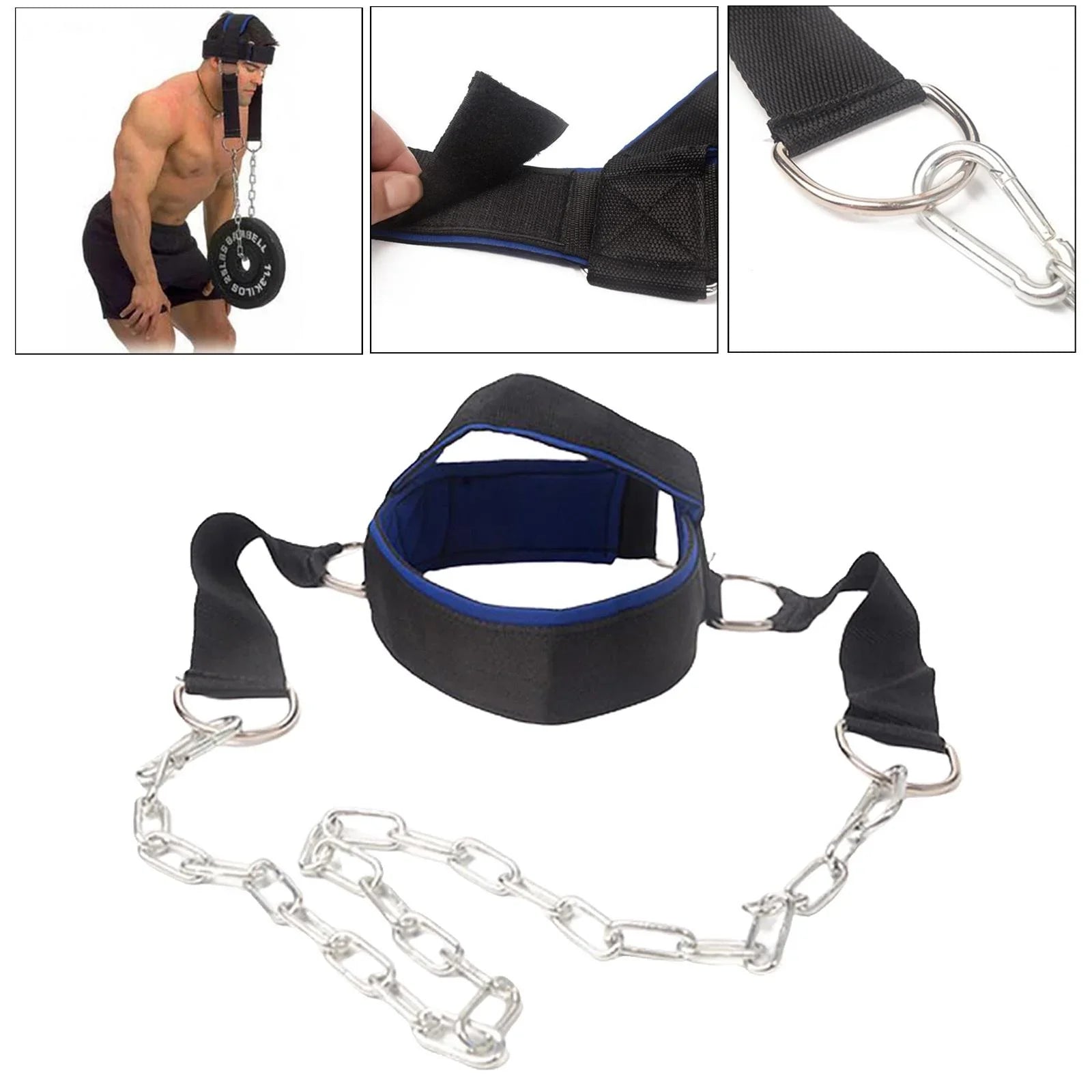 Head Harness Neck Strength Head Strap Weight Lifting Exercise Fitness Belt Workout for Boxing  Strong Neck Steel Chain Exerciser Strengthener