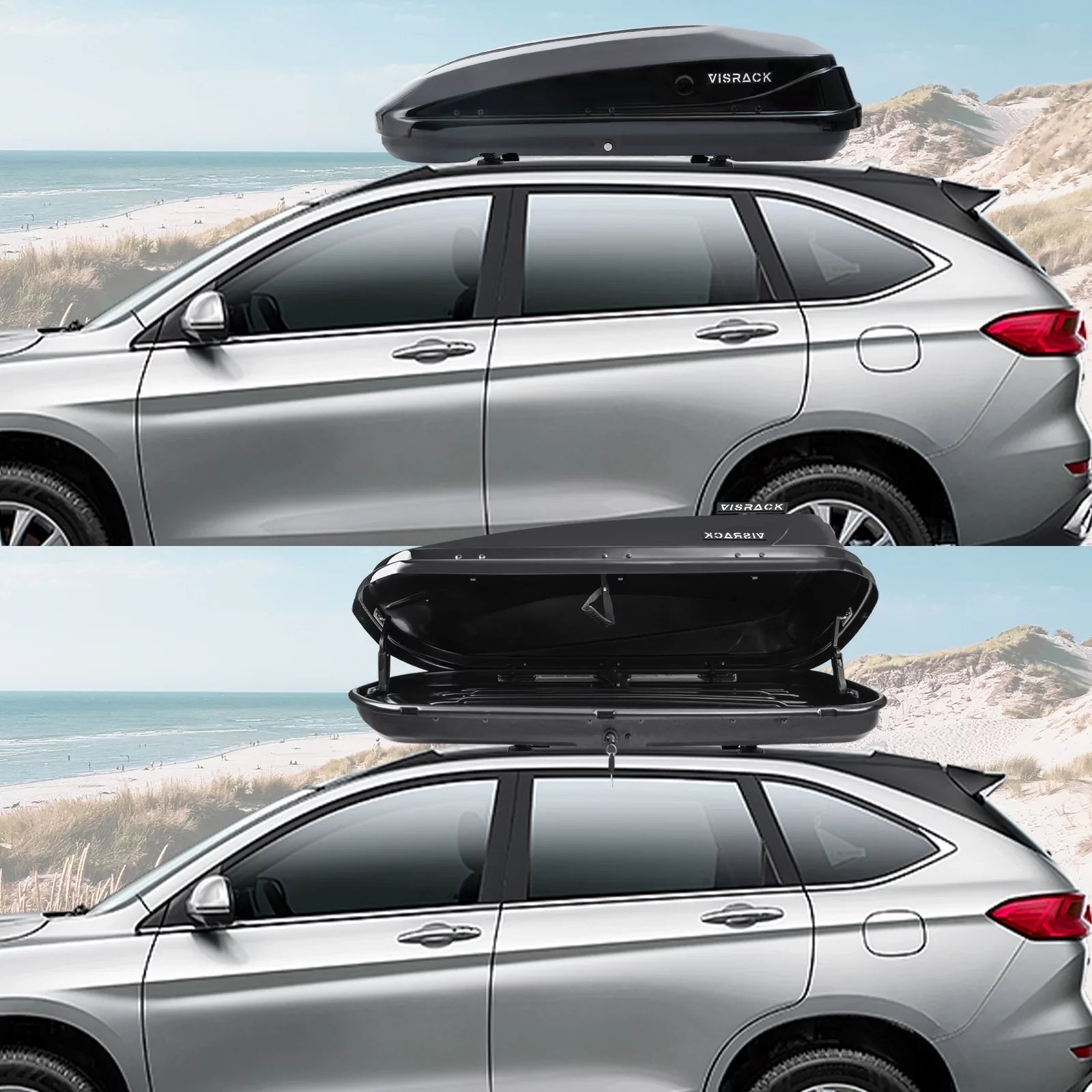 Large Rooftop Cargo Carrier Hard Shell Rooftop Cargo Box with Double 2 Locks, 14 ft³ Waterproof Cargo Box for  Rooftop 56.3"  x 30.3"  x 13.8" , Black