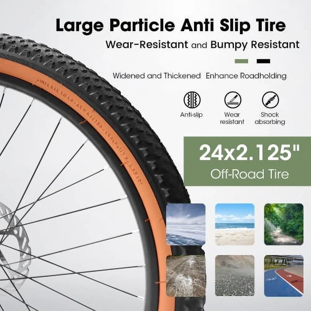 Ecarpat Mountain Bike 24 Inch Wheels, 21-Speed Mens Womens Trail Commuter City Mountain Bike, Carbon steel Frame Disc Brakes Thumb Shifter Front Fork Bicycles