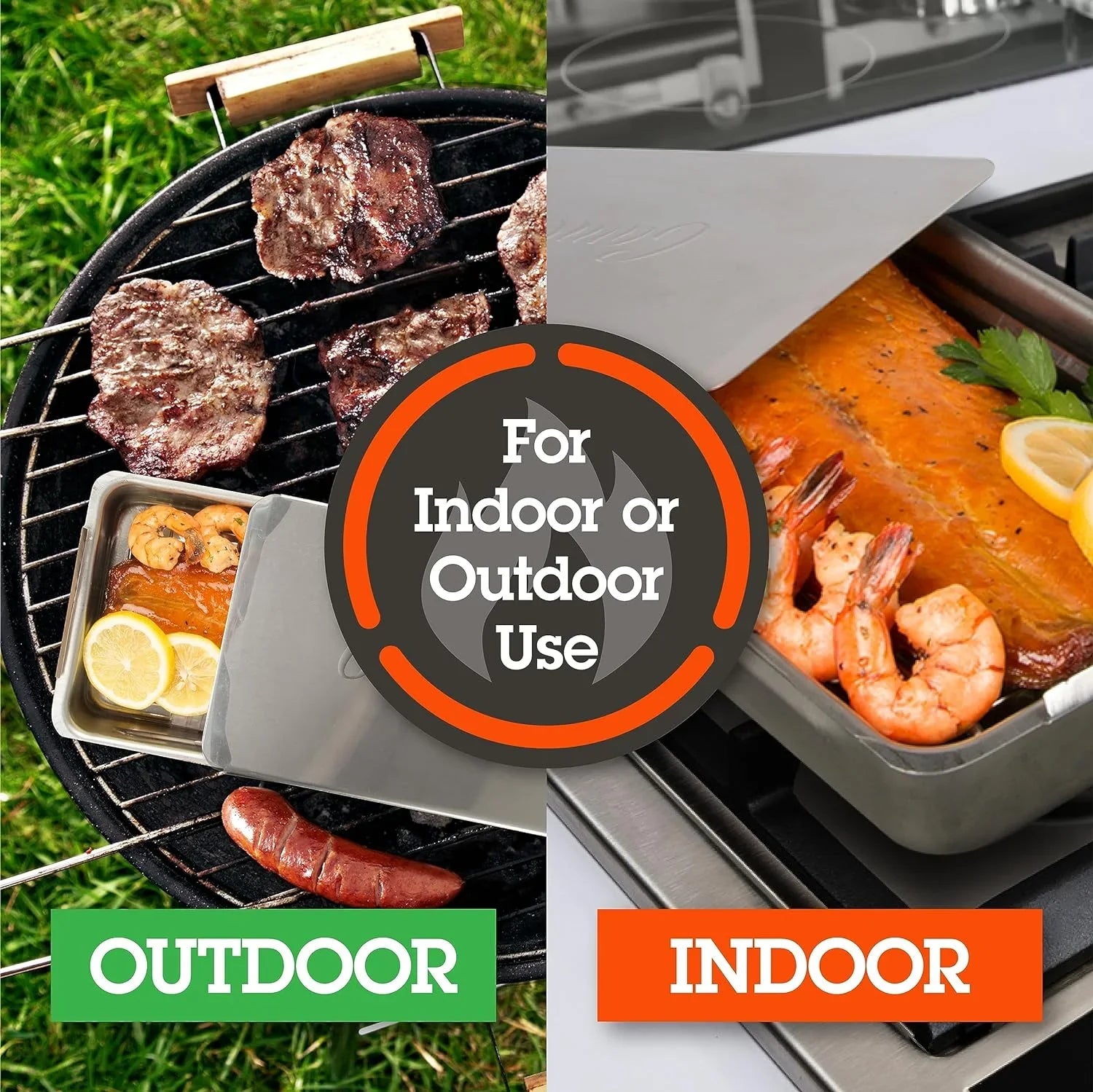 (2 pack) Camerons Indoor Outdoor Stovetop Smoker - Stainless Steel Barbecue Smoker Box w/ Oak Wood Chips & Recipes - Works On Any Heat Source, Stovetop or  Grill for Smoking Meats - Grilling Gift for Men