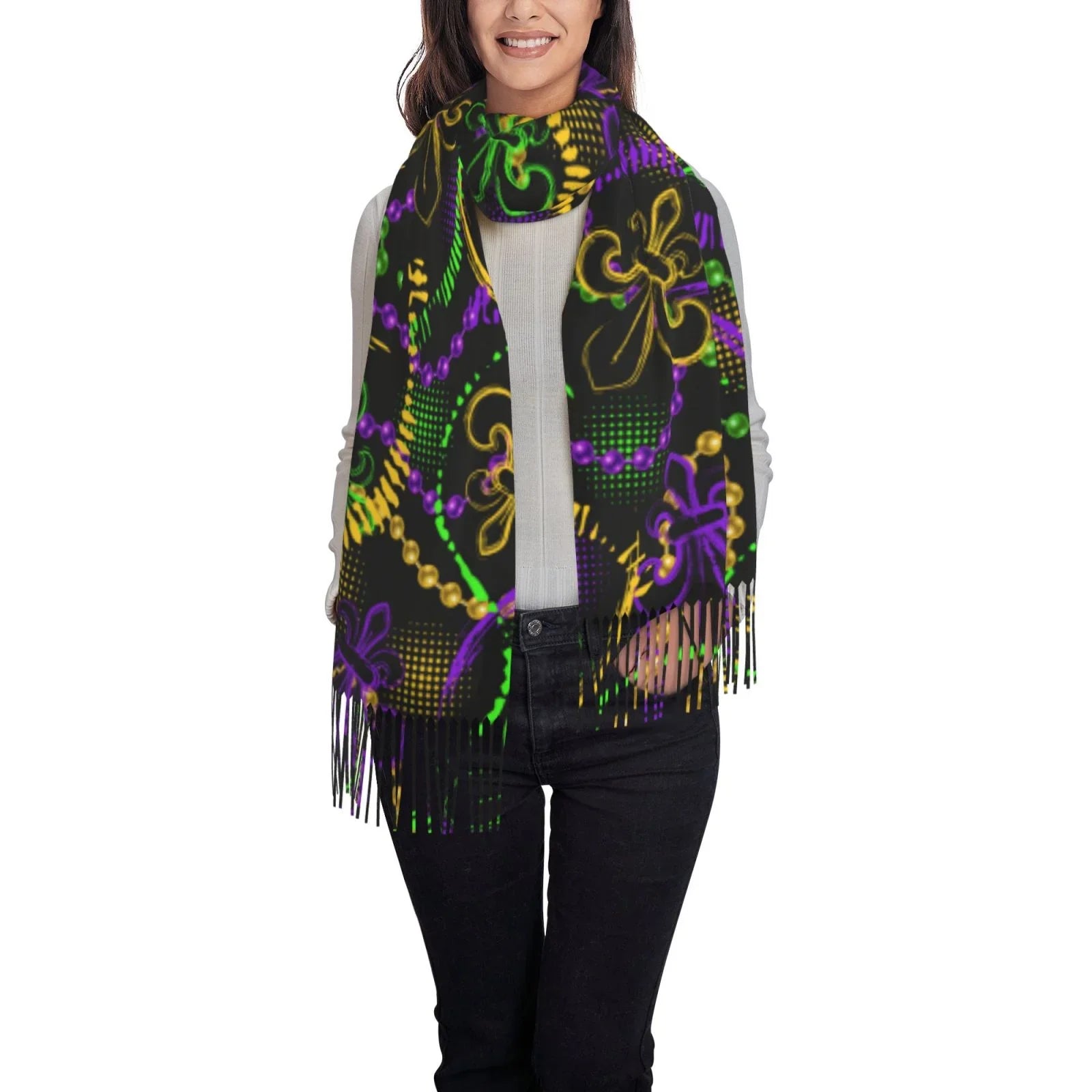 Bingfone Soft Cashmere Feel Scarf For Women Elegant Art Print Winter Warm Scarves Large Shawl Wrap Gifts- Neon Mardi Gras