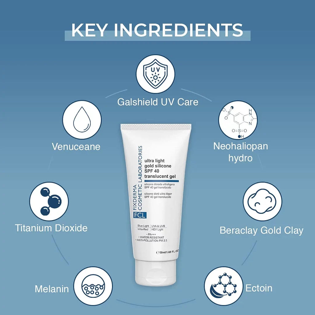 Ultra Light Gold Silicone  40 Translucent Gel | Moisturizer for Acne Prone Skin | Sunscreen for Body & Face | Sun Screen Prote
