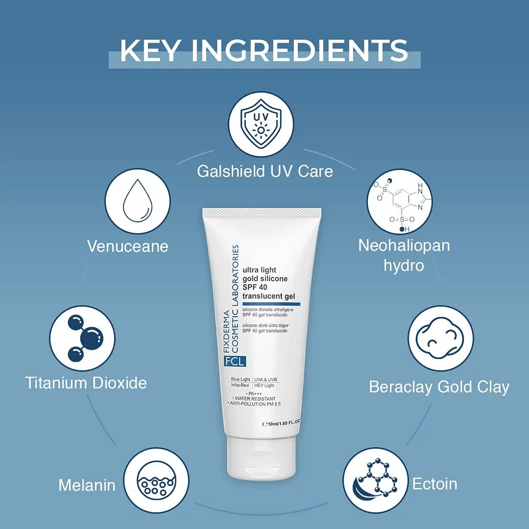 Ultra Light Gold Silicone  40 Translucent Gel | Moisturizer for Acne Prone Skin | Sunscreen for Body & Face | Sun Screen Prote