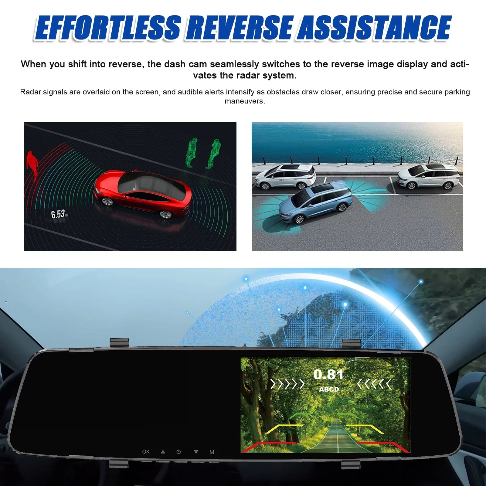 Dazzduo Dash Camera,Camera 4.3 Inch 1080P  Dash 4 Reverse Radars Rear Dual Camera Radars Rear Dual Reverse Radars Rear 4.3 Inch Screen Inch Screen Support Dash Camera Reco Dash Cam Rear