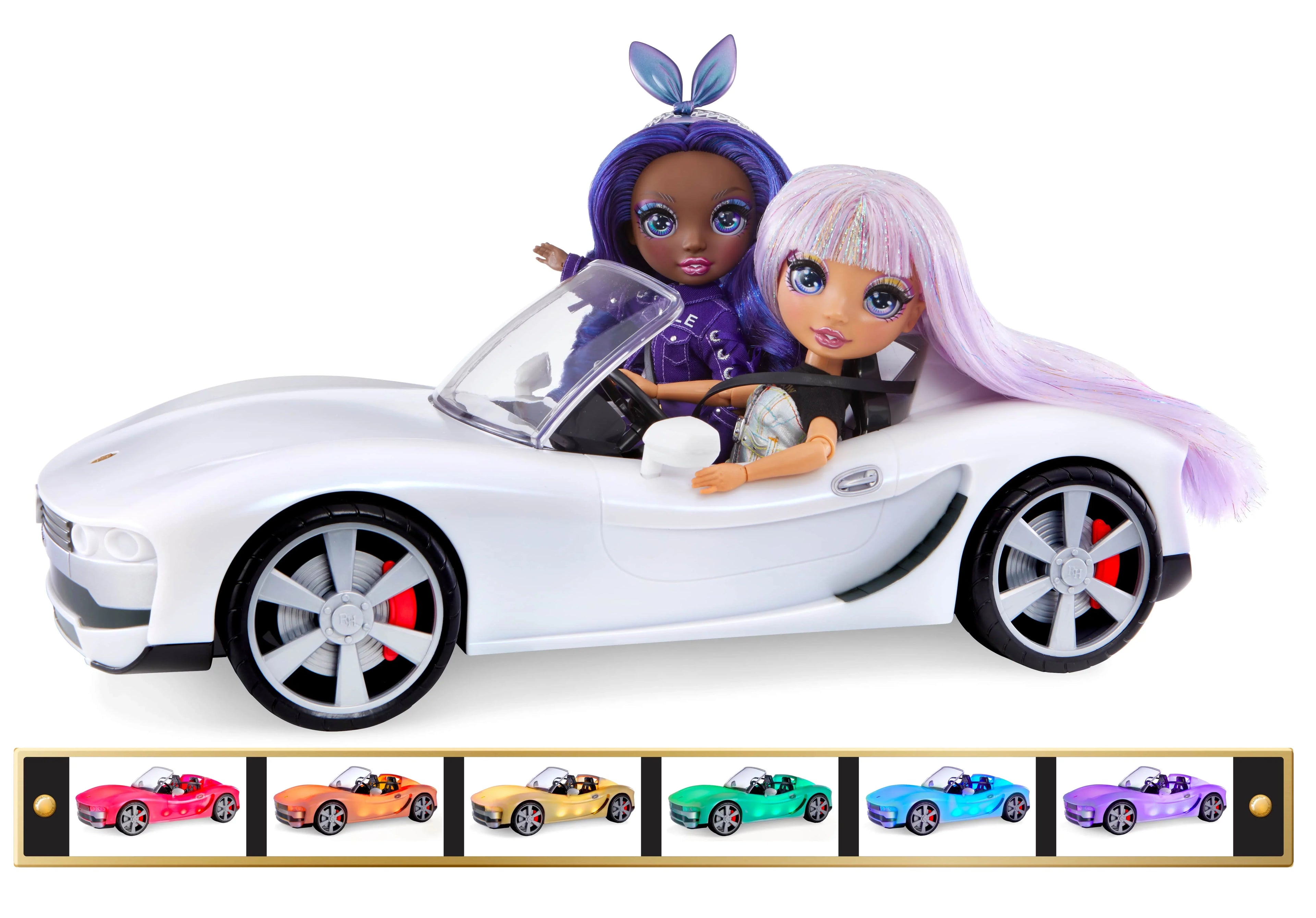 Rainbow High Color Change Car - Convertible Vehicle, 8-In-1 Light-Up, Multicolor, Fits 2 Fashion Dolls- Great Toy Gift for Girls Ages 6-12+