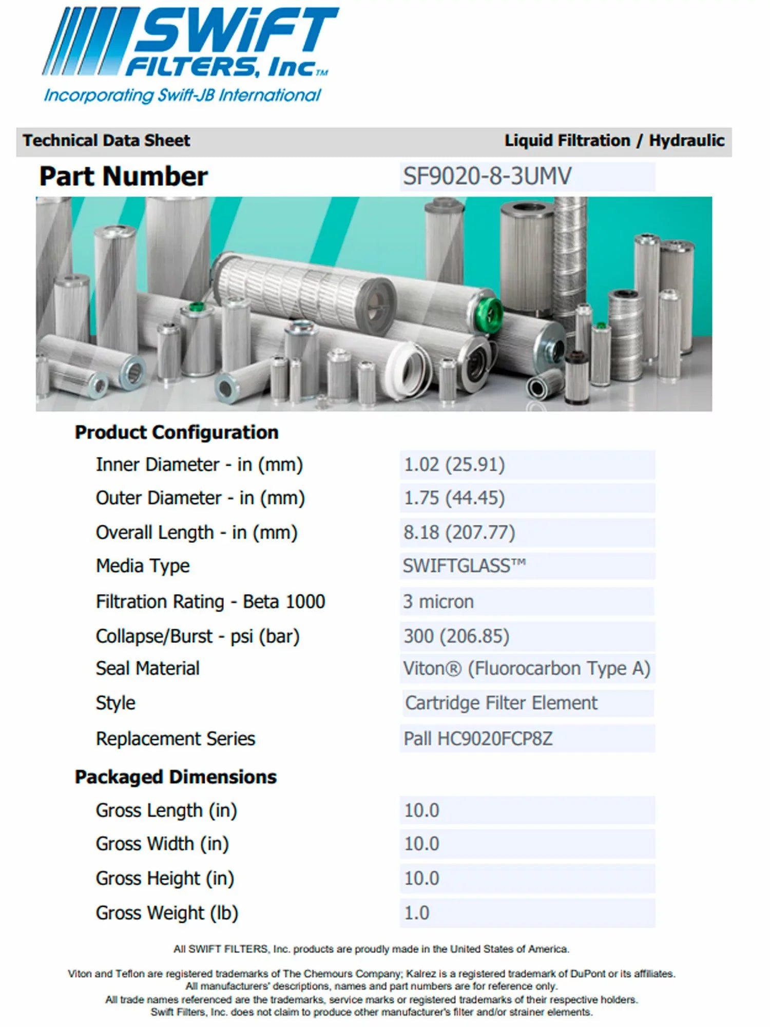 Direct Interchange for   ---3-3C Cartridge Filter Element Microglass Construction 3 Micron