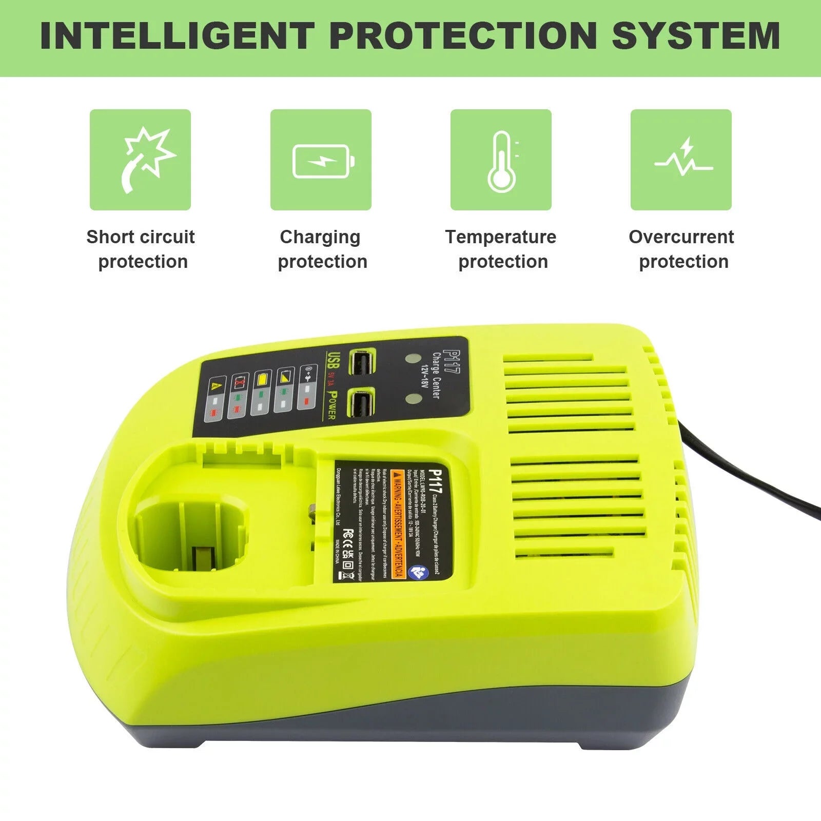 18V  Fast Charger For Ryobi  Li-ion Battery      Plug