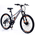 Kids Mountain Bikes 24 inch for Girls and Boys, Shimano 7-Speed Mountain Bicycle with Disc Brakes, 85% Assembled, Gray