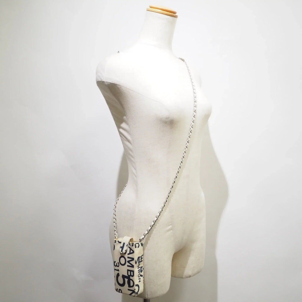 Pre-Owned Chanel Chain Pouch Canvas White/Blue Women's (Good)
