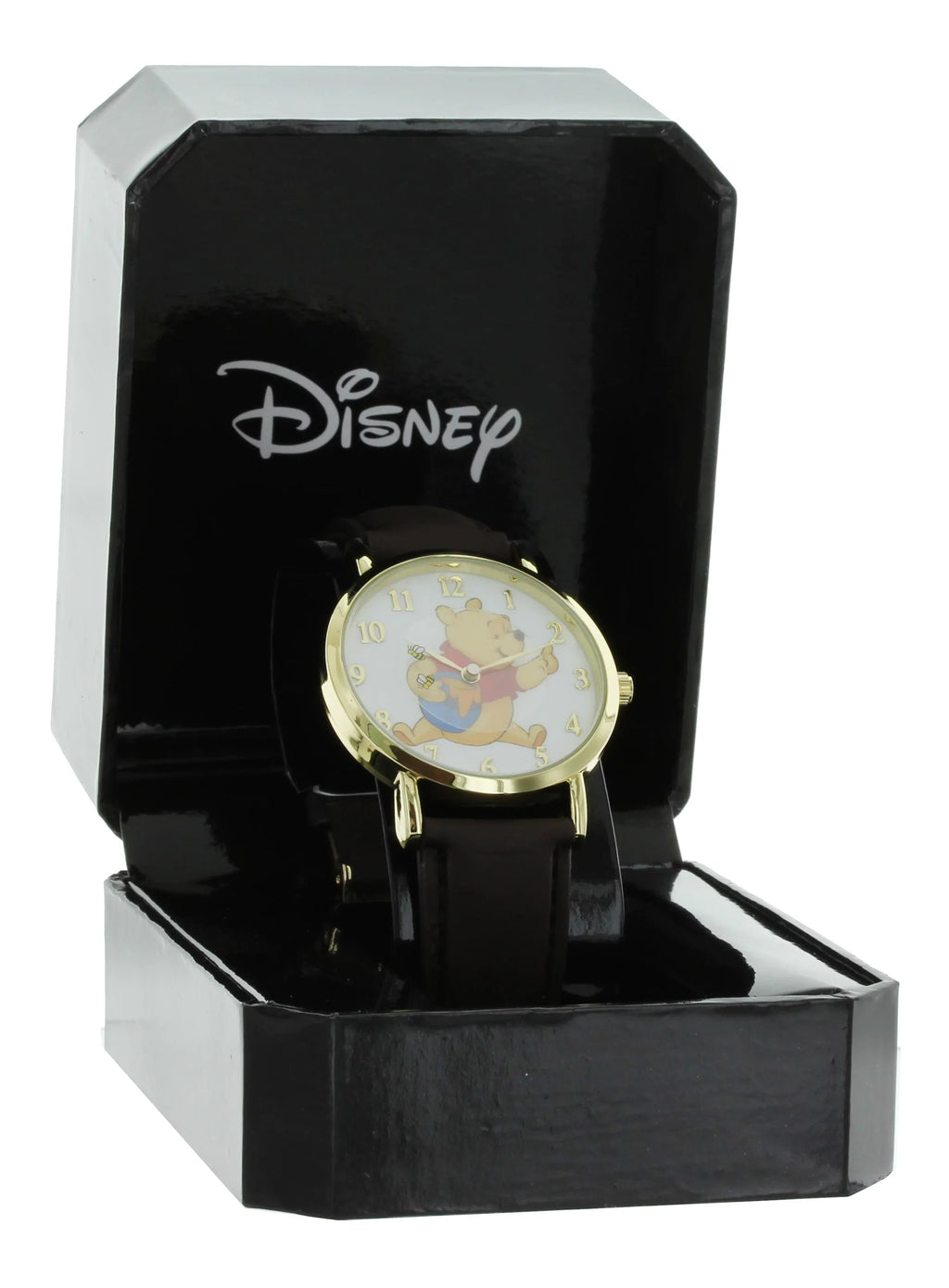 Disney Winnie The Pooh Rotating Bees Gold Tone Case With Brown Leather Band Analog Watch