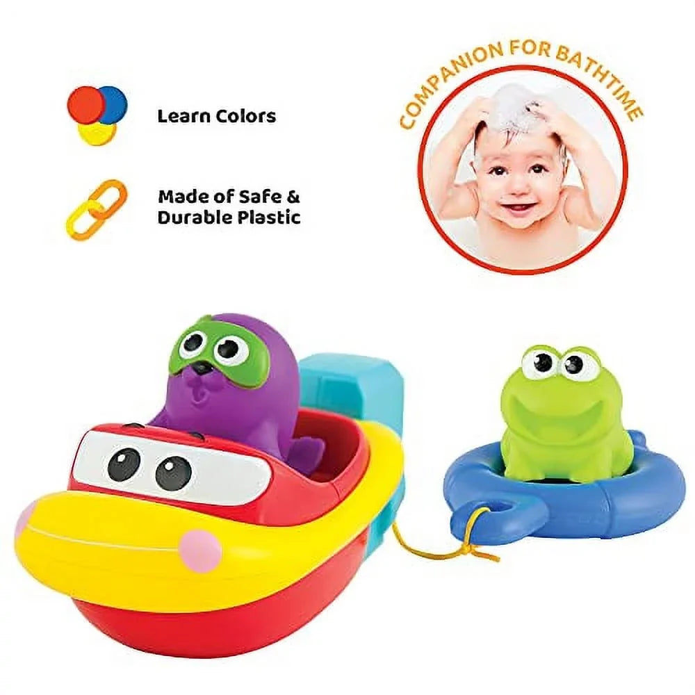 KiddoLab Pull ' Go Boat Seat - Bath Toys for Boys & Girls - Toy Boats for Babies, Kids & Toddlers - Bathtub & Pool Playtime Floating Accessories - Child-Safe & Durable Plastic, No Batteries Needed
