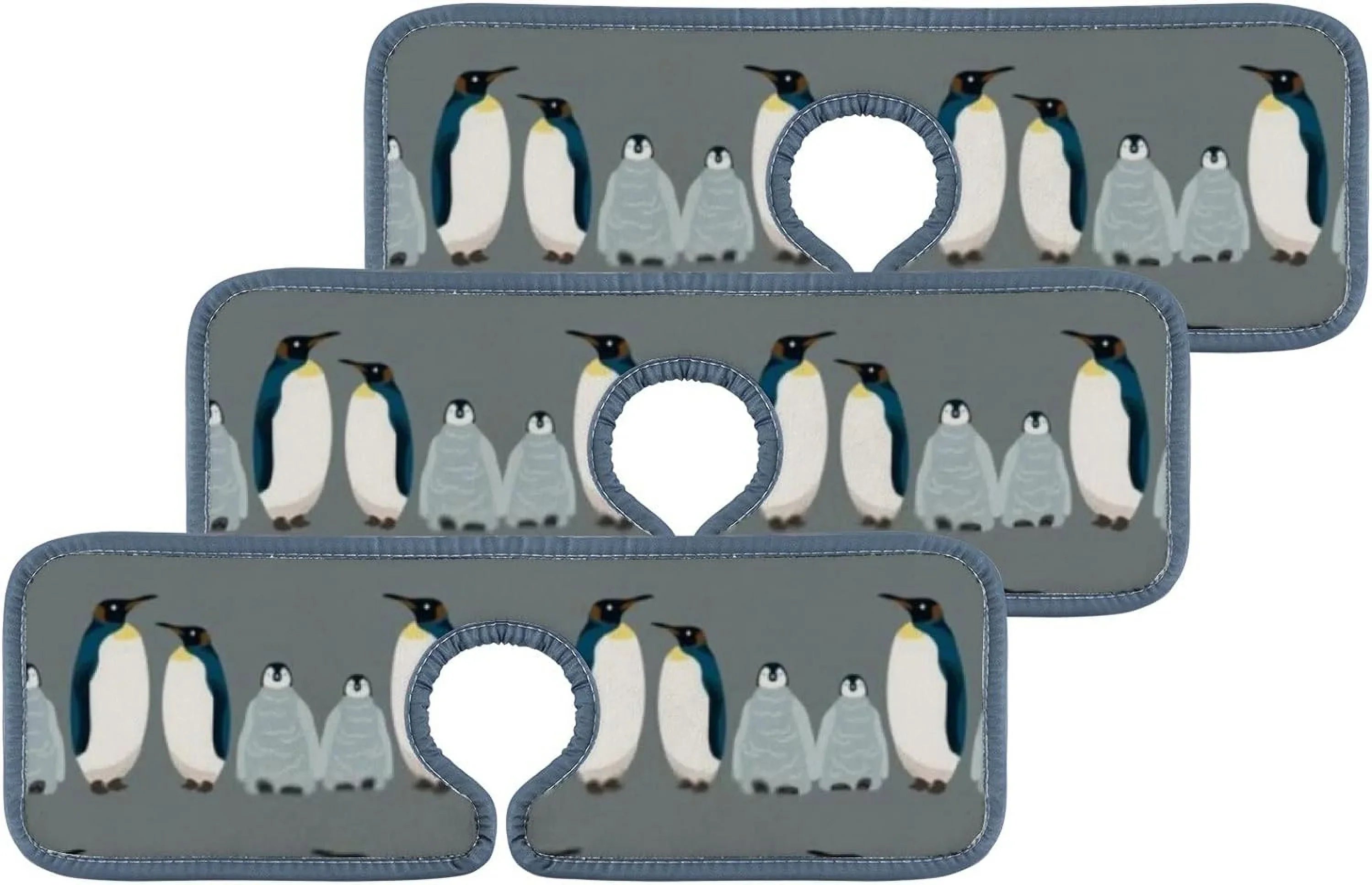 3PCS Faucet Absorbent Mat, Sea Bird Penguin Washable Sink Splash Guard Drip Catcher, Kitchen Bath Countertop Microfiber Sink Drying Mats for Kitchen