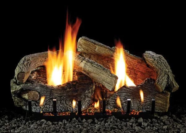 30" Stacked Aged Oak Logset with / Slope Glaze Burner,