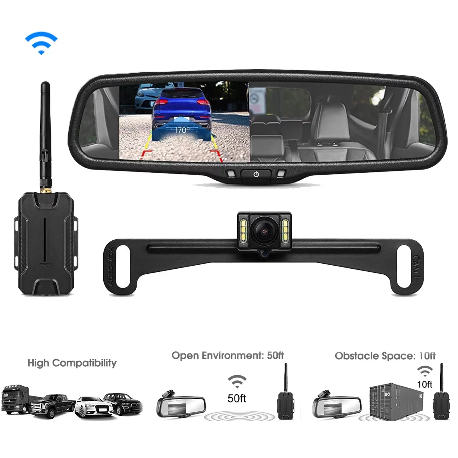 Auto-Vox Wireless Backup Camera Kit  Look Rear View Mirror Monitor for Trucks, No Wiring Installation ()