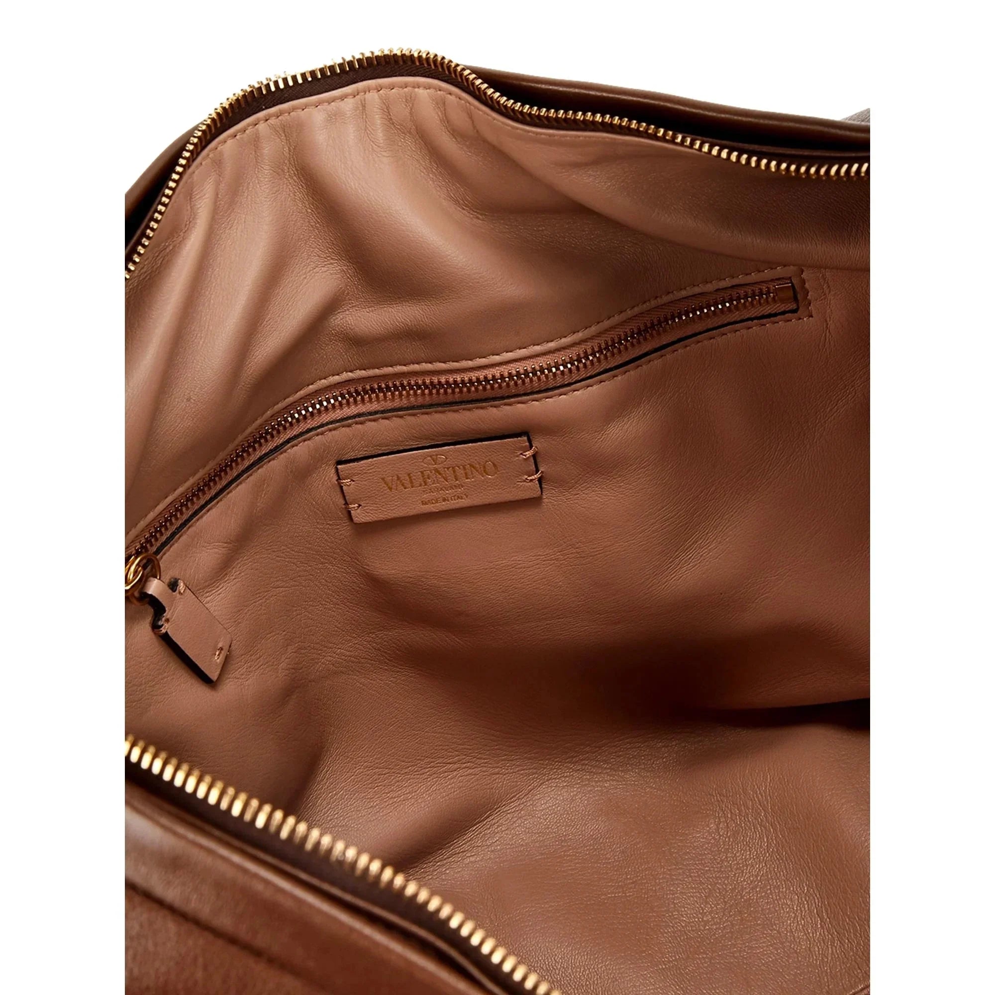Valentino Garavani Roman Stud Twisted Brown Leather Shoulder Bag