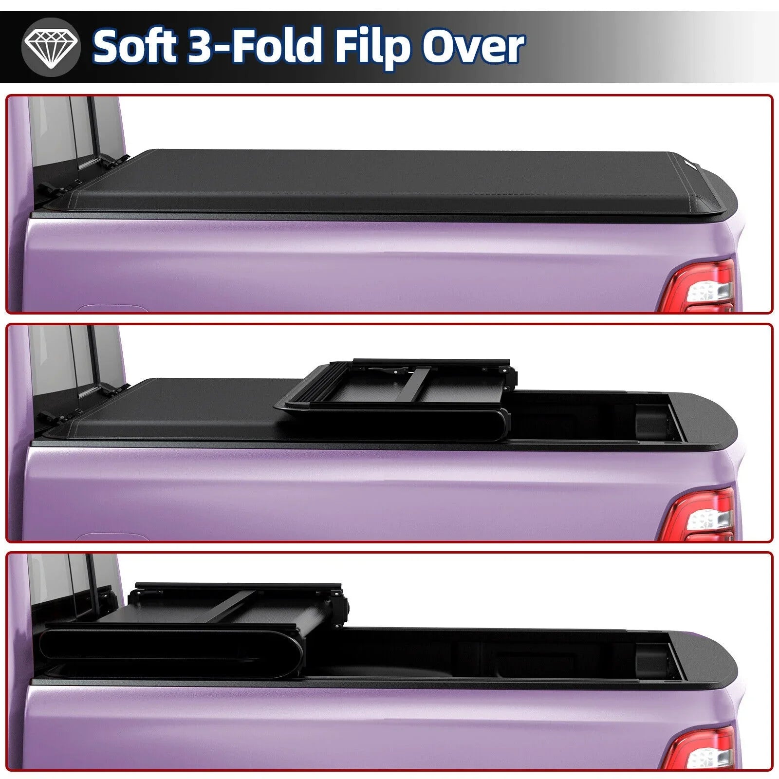 Ledkingdomus 5 Feet Soft Tri-fold Truck Bed Tonneau Cover for 2020-2023 Jeep Gladiator  on Top