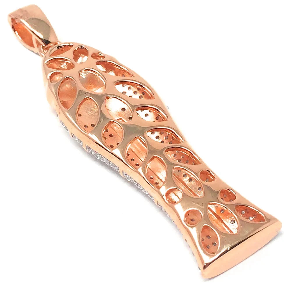 3.25'' 10K Rose Gold On Real Sterling Silver Lab Diamonds Egyptian Pharaoh King Tut Mummy Pendant Charm