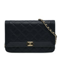 Pre-Owned Authenticated Chanel Boy Wallet On Chain Lambskin Leather Blue Crossbody Bag Unisex (Good)