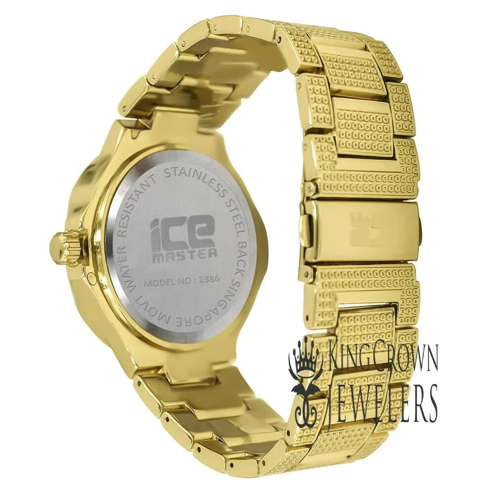 14K Yellow Gold Tone Simulated Diamonds Joe Rodeo Jojo Jojino Water Resistance Metal Band Watch