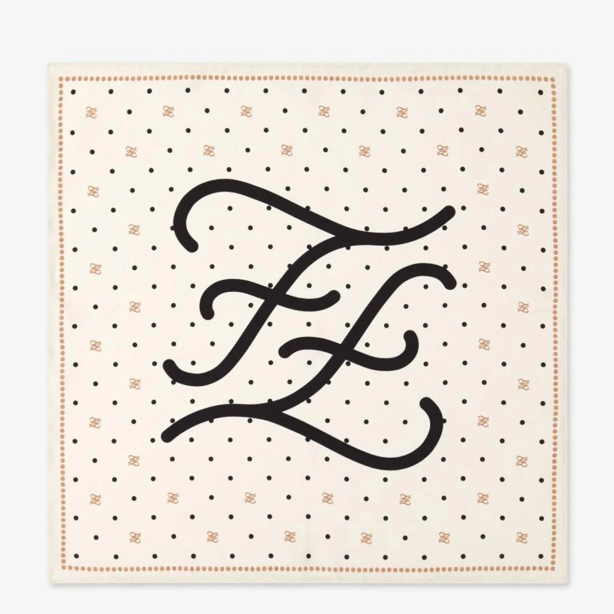 Fendi  Karligraphy Black Logo Ivory Silk Scarf 33 cm