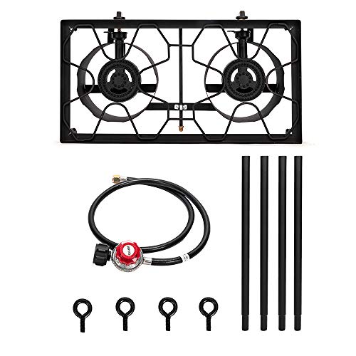 Outvita 2 Burner Propane Gas Stove for Outdoor Cooking, 150,000  Camping Cooker with Removable Legs, Temperature Control Knobs for Backyard Cooking, , Baking and Frying