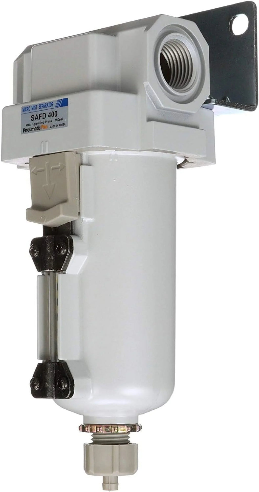Compressed Air Coalescing Filter, 0.01 Micron 1/2"  - Metal Bowl, Manual Drain, Bracket