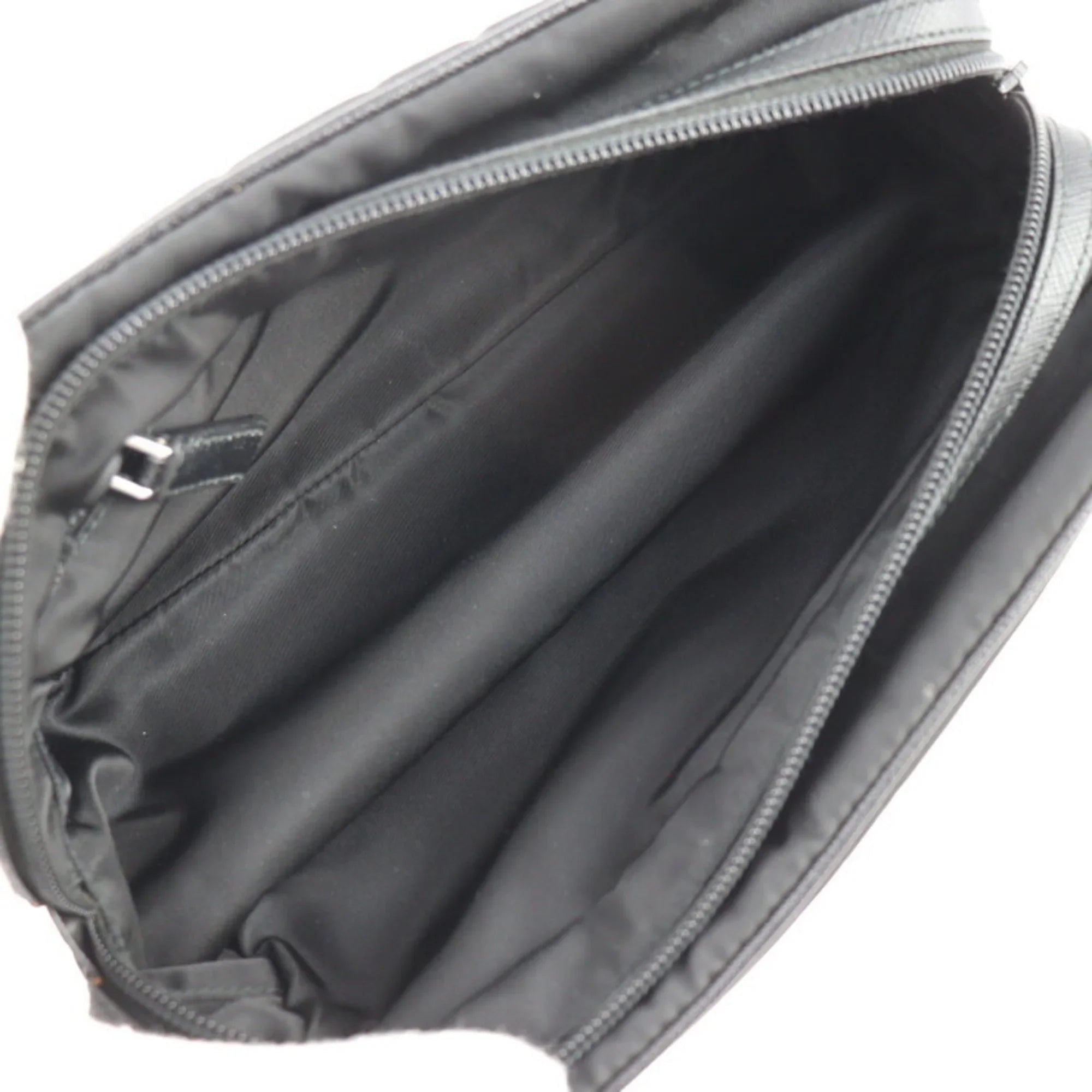 Pre-Owned  Prada second bag 2NA819 nylon leather black silver hardware clutch handbag triangle logo (Good)