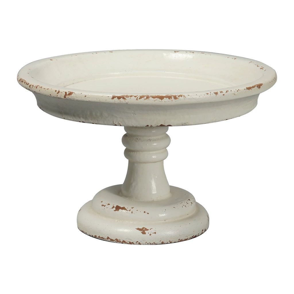 Farmhouse Wood Round Cake Stand for Table Decoration 11"x 7", Distressed Finished White