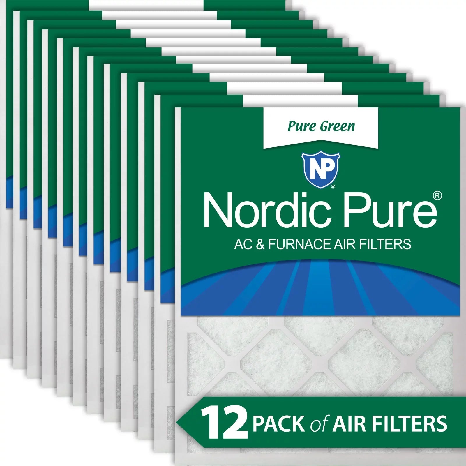 12x12x1 (11_3/4x11_3/4) Pure Green Eco-Friendly  Furnace Air Filters 12 Pack
