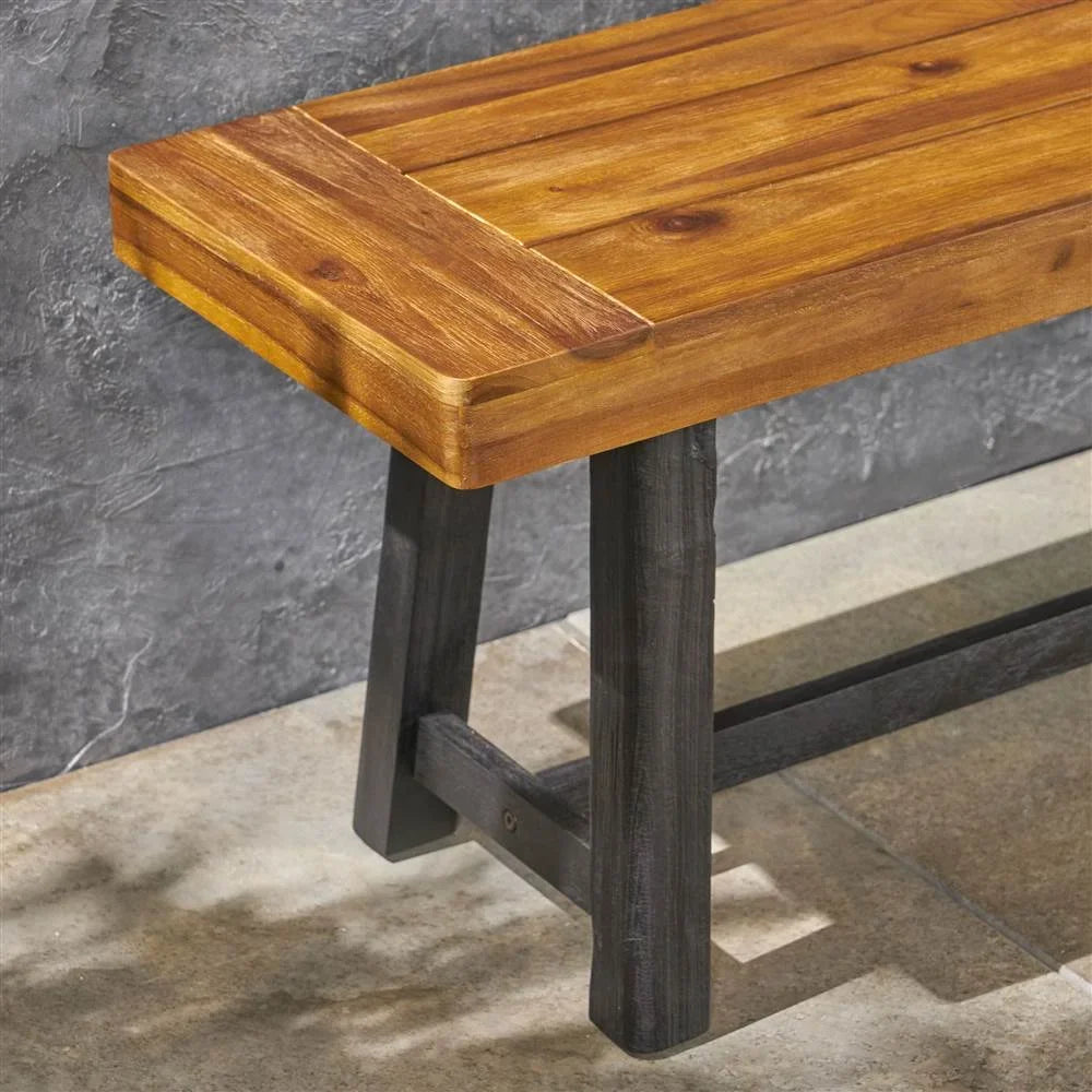 Raphael Outdoor Bench in Sandblast Teak and Black