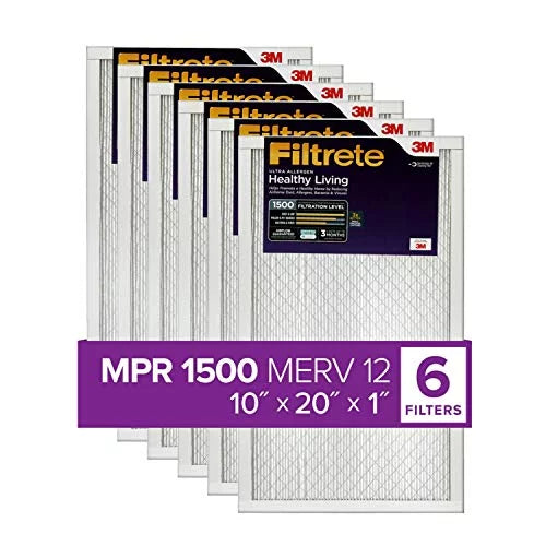 Filtrete 10x20x1,  Furnace Air Filter,  1500, Healthy Living Ultra Allergen, 6-Pack (exact dimensions 9.81 x 19.81 x 0.78)