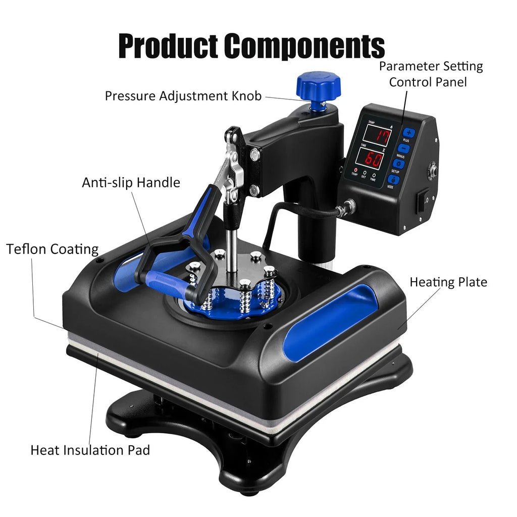 Blue Heat Press Machine 975W, 15 x 15 Inches Sublimation Transfer Printer, Digital Precise  Control Printing, 360 Swing Away Vinyl Transfer Printer for -Shirts, Canvas Bag, Pillow, Banner