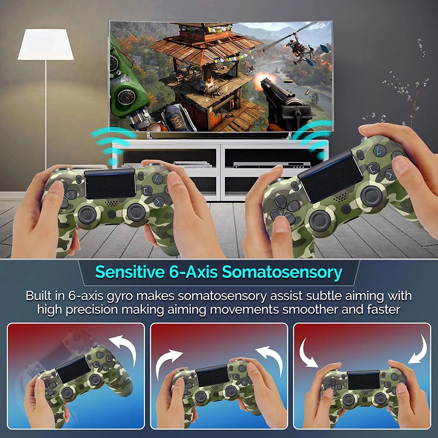Wireless GamePad Compatible with Samsung Galaxy /S10e/+/ Plus/10 5G/Lite Controller Plus 1;000 Battery/Built-In Speaker/Gyro/Remote BlueTooth Slim (Green Camo)
