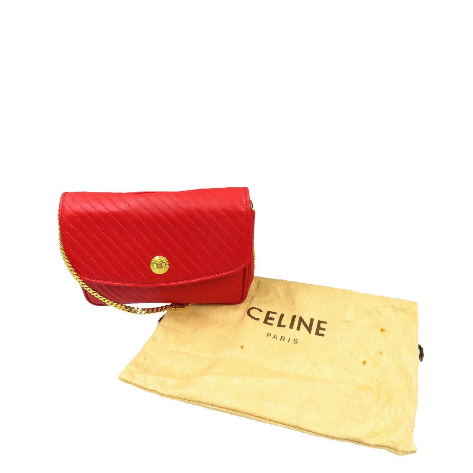 Pre-Owned Celine leather red chain shoulder bag (Good)