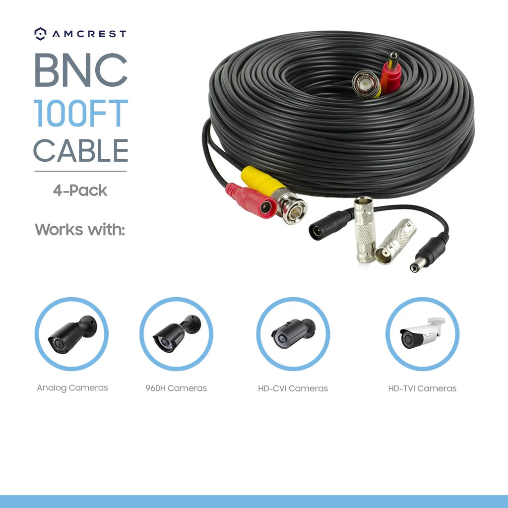 Amcrest 4-Pack 100 Feet Pre-Made All-in-One Siamese  Video and Power  Security Camera Cable with Two Female Connectors for 960H & - Camera and  (-4pack)