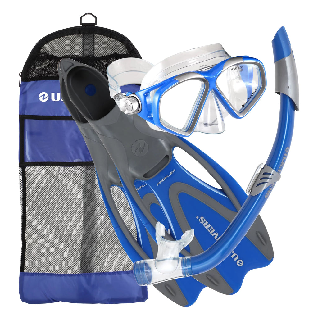 .. Divers Adult Cozumel Mask, Seabreeze  Snorkel, ProFlex Fins, Gear Bag Set