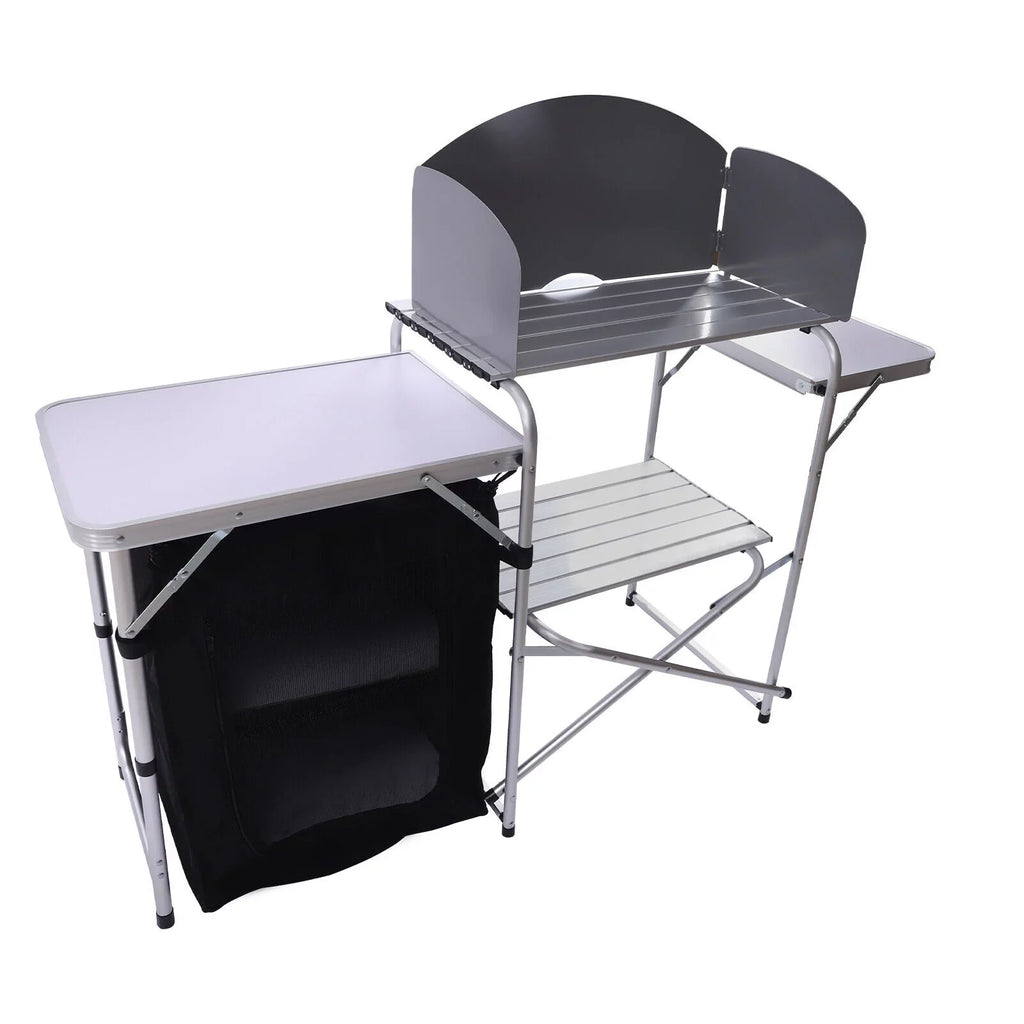 Folding Camping Kitchen Table Outdoor Cooking Table with Detachable Windscreen