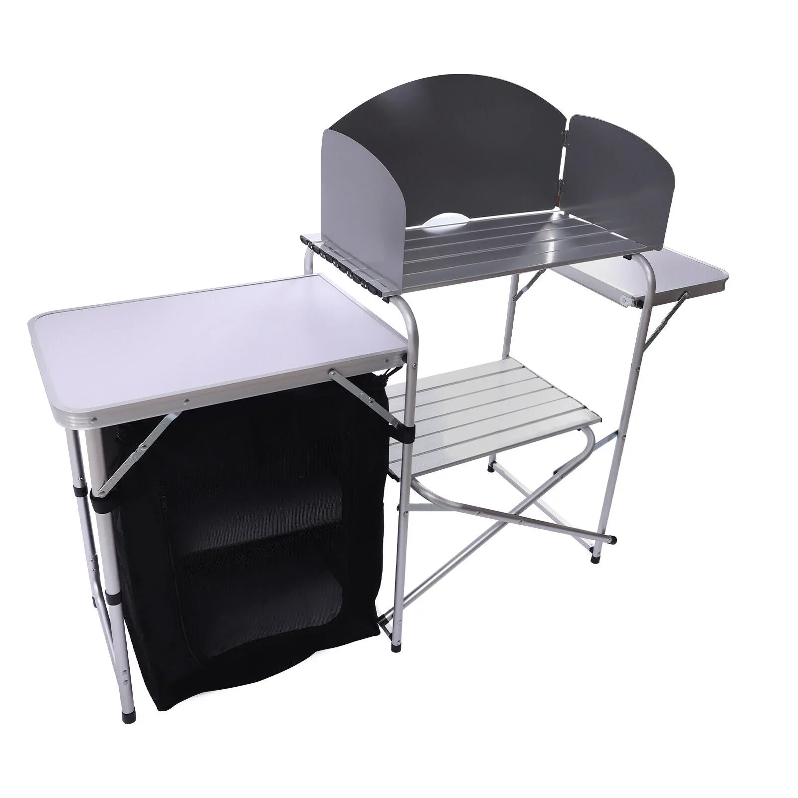 Folding Camping Kitchen Table Outdoor Cooking Table with Detachable Windscreen