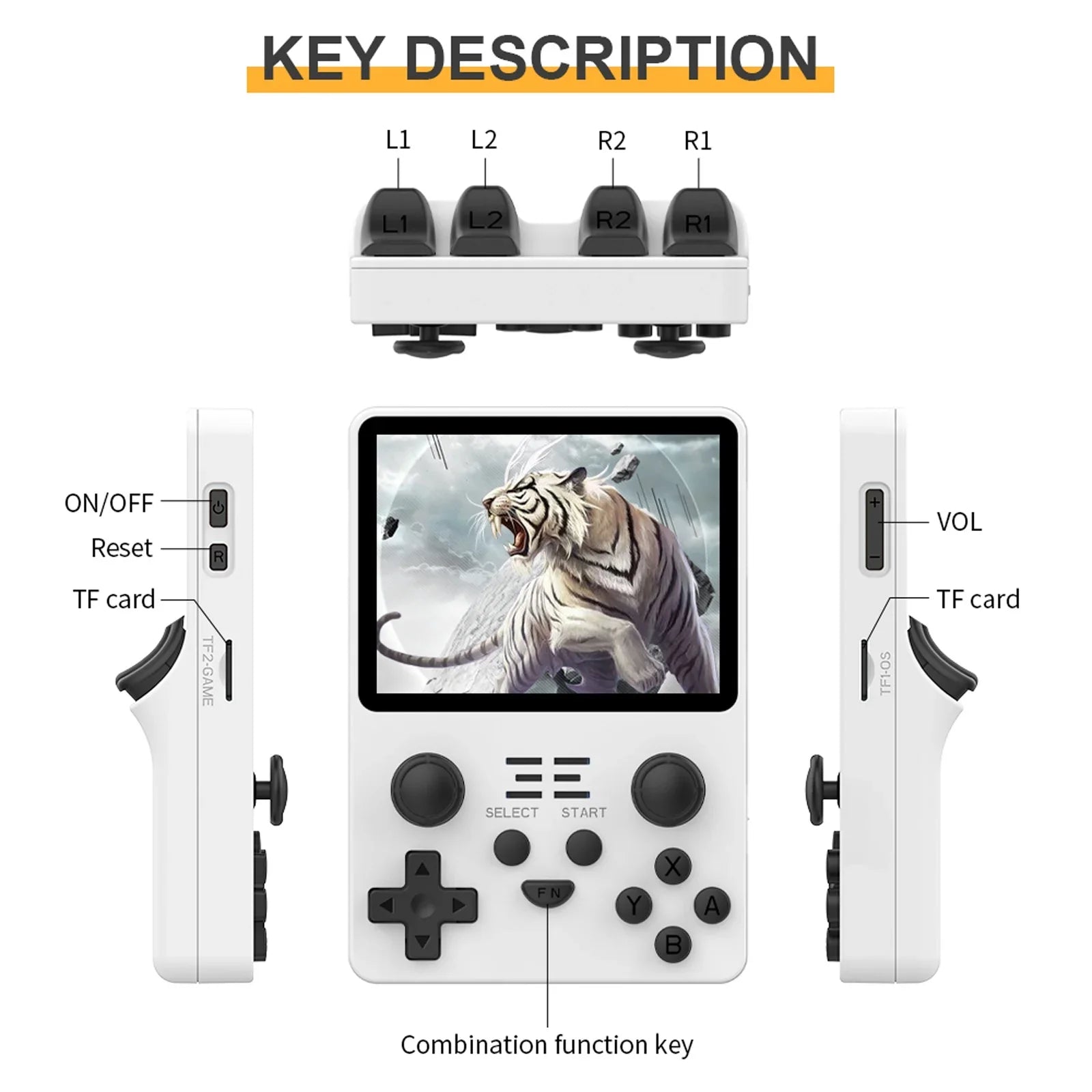 Game console,3.5 Inches  Console Portable Handheld Console 20 000 Screen Open Source  Screen Open (White)   Handheld 20000 Pre-Installed Save Console 20000 Pre-Installed