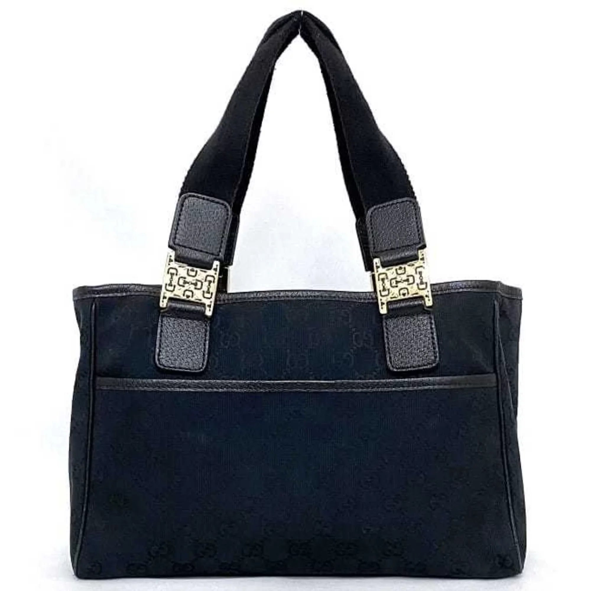 Pre-Owned Gucci Tote Bag Black Silver Horsebit 145810 Canvas Leather  Handbag Ladies (Good)
