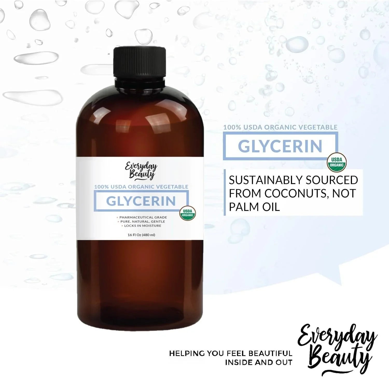 100% Organic Glycerin –  Certified - Perfect for  Beauty Products, Crafts, and Formulations – Derived From Coconut – Skin and Hair Moisturizer for Deep Hydration – 16 Fl Oz