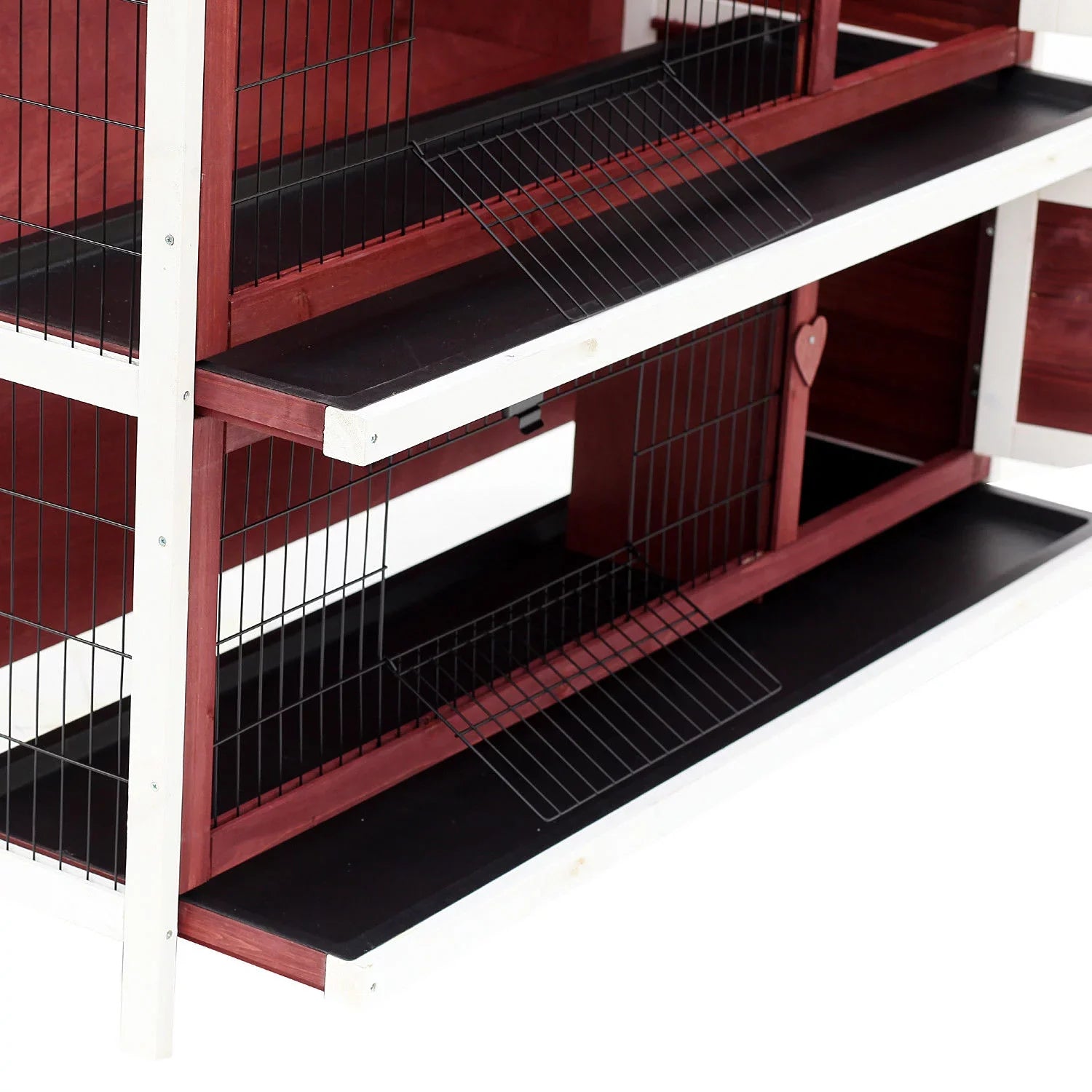 PawHut 54" Elevated Wooden Rabbit Hutch with Fun Enclosed Run And Pull-Out Trays, 2-Story, Weatherproof Stackable
